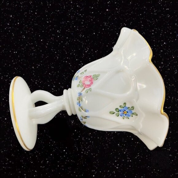 Westmoreland Compote Flower Hand Painted Compote Dish Gold Ruffled Top Glass VTG - Picture 8 of 10